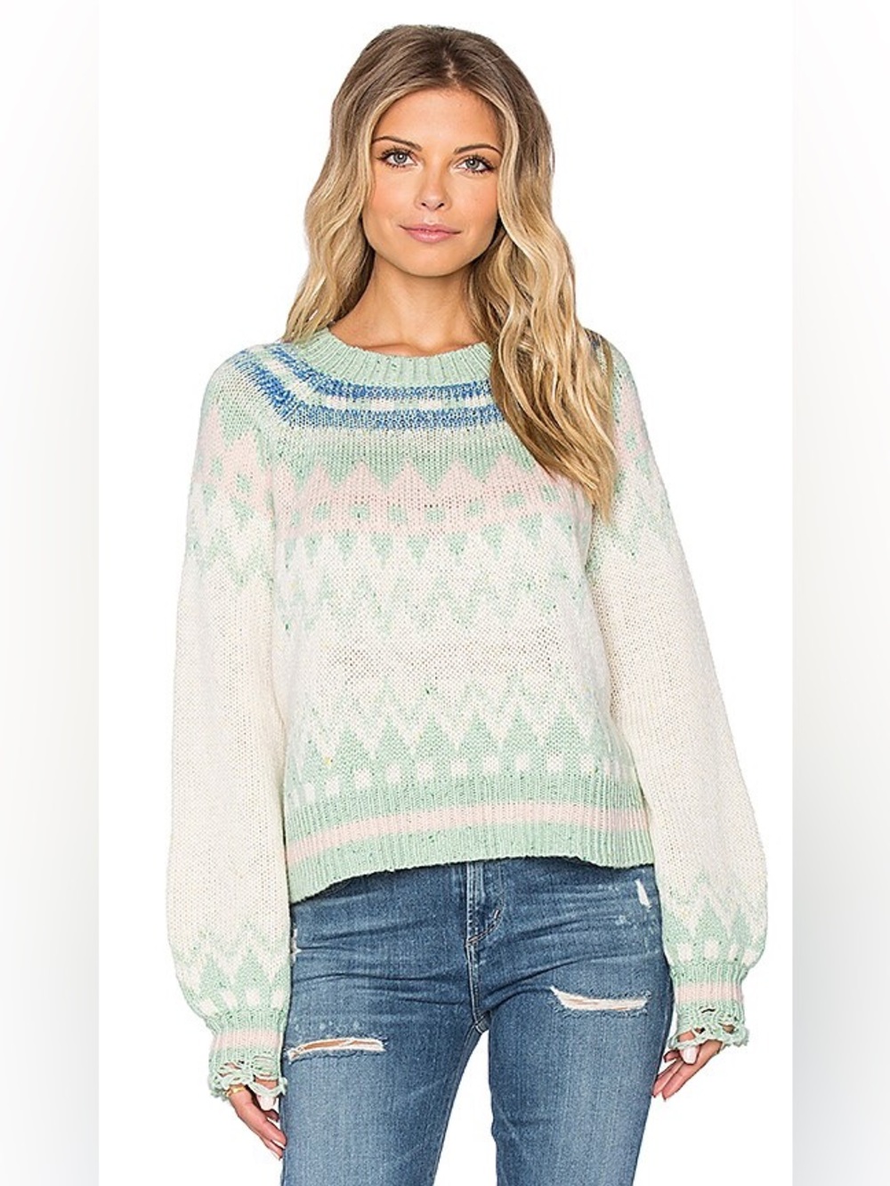 Wildfox Fairisle Fancy Sweater in Multicolored Wool Silk Blend Size S